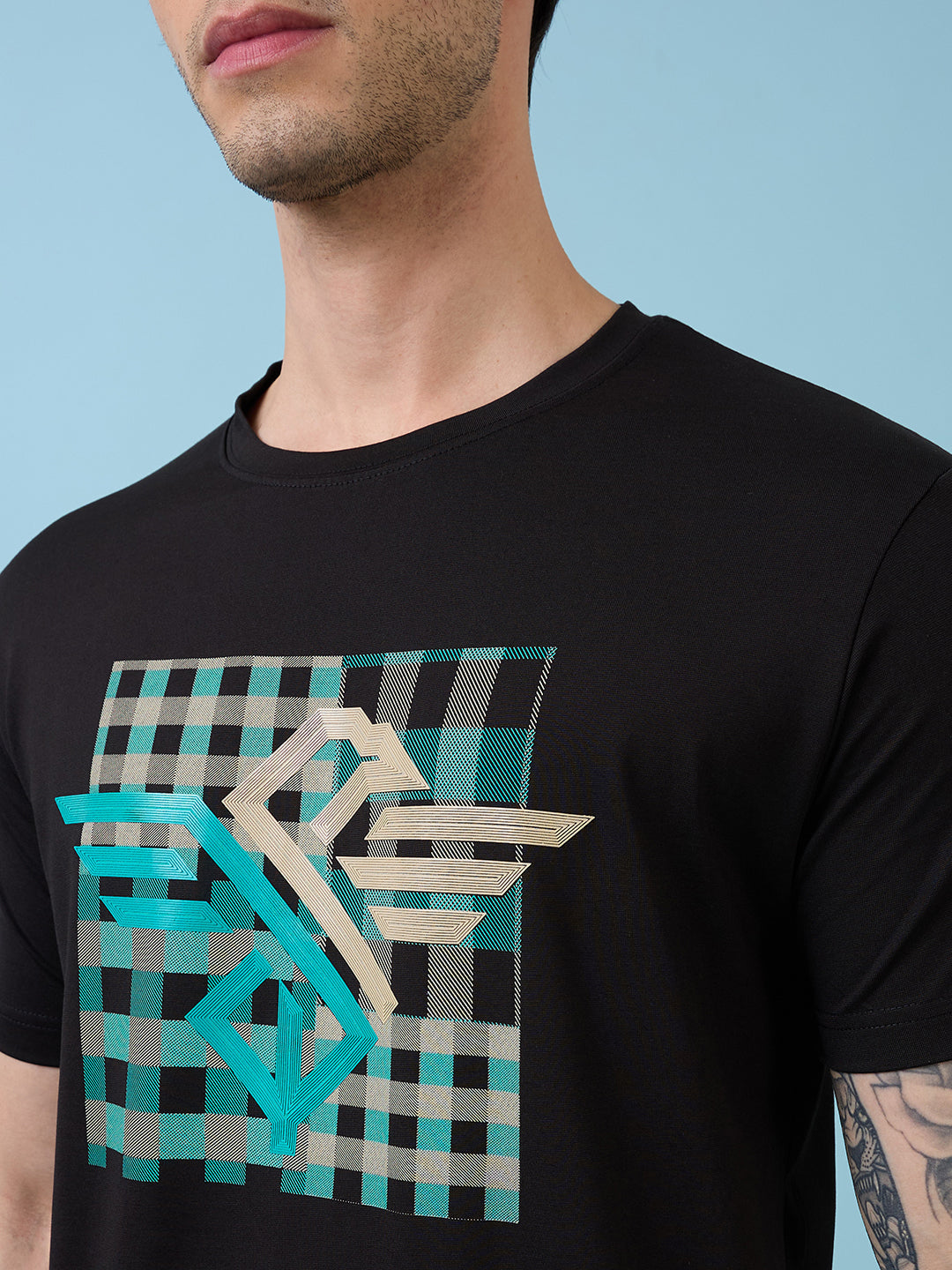 Mens Chest Graphic Printed  Round Neck Tshirt