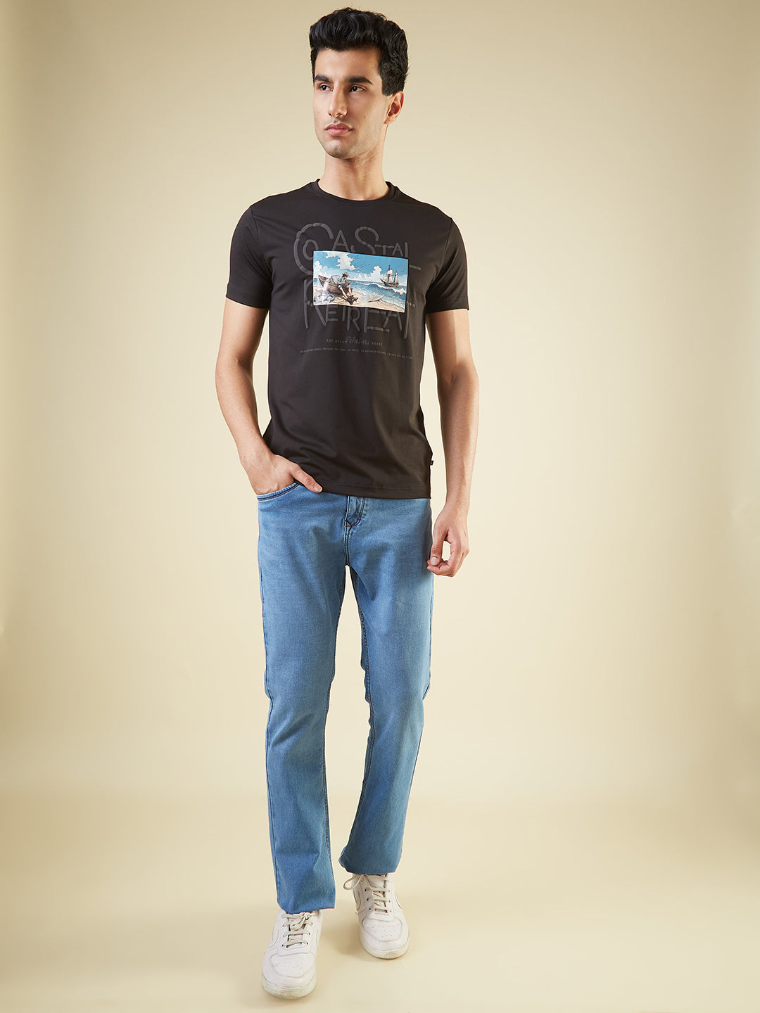 Men's Chest Graphic Printed Half Sleeves Regular Fit Tshirt