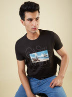 Men's Chest Graphic Printed Half Sleeves Regular Fit Tshirt