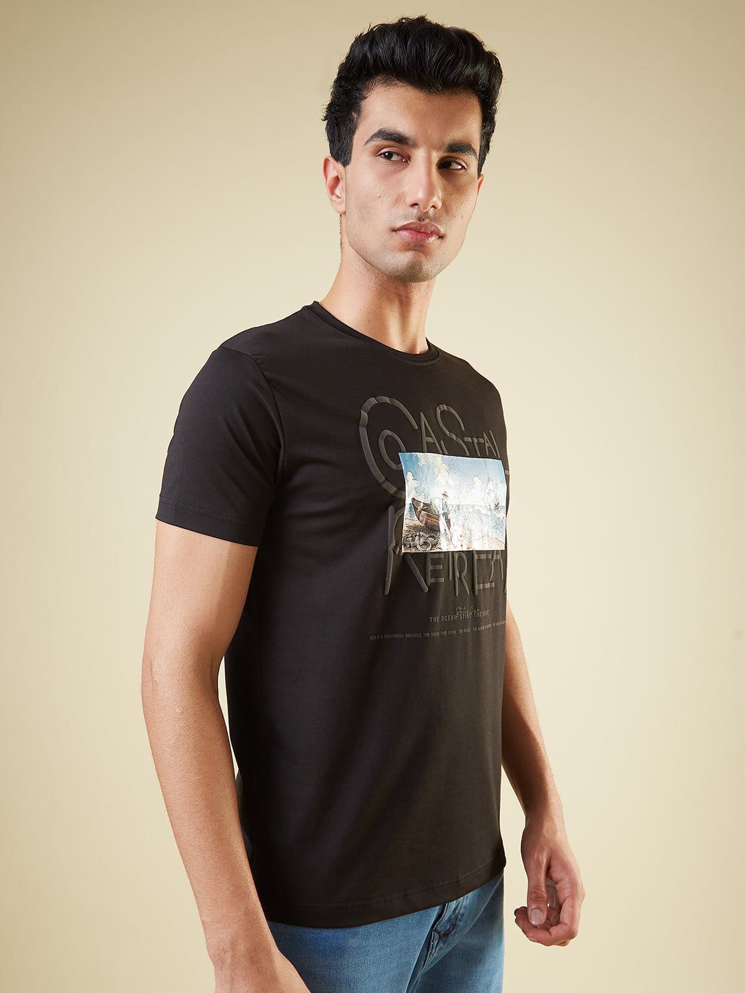 Men's Chest Graphic Printed Half Sleeves Regular Fit Tshirt