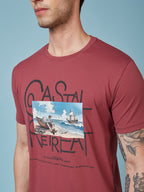 Mens Chest Printed  Round Neck Tshirt