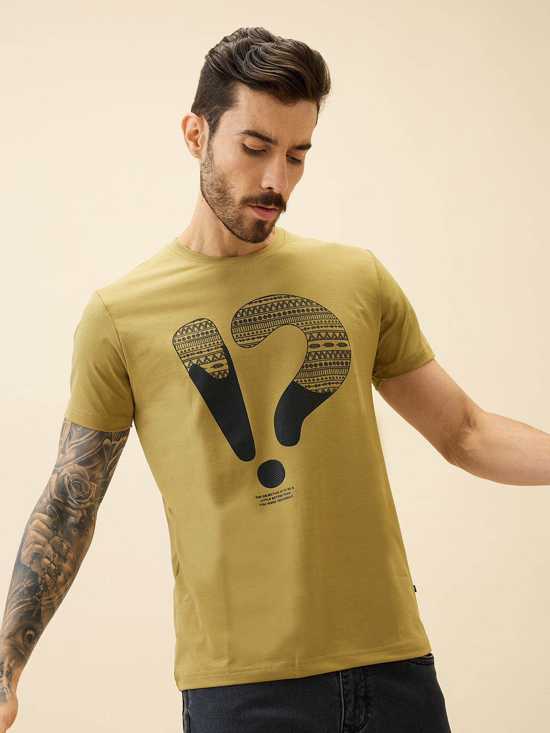Men's Printed Round Neck Half Sleeves Regular Fit Tshirt