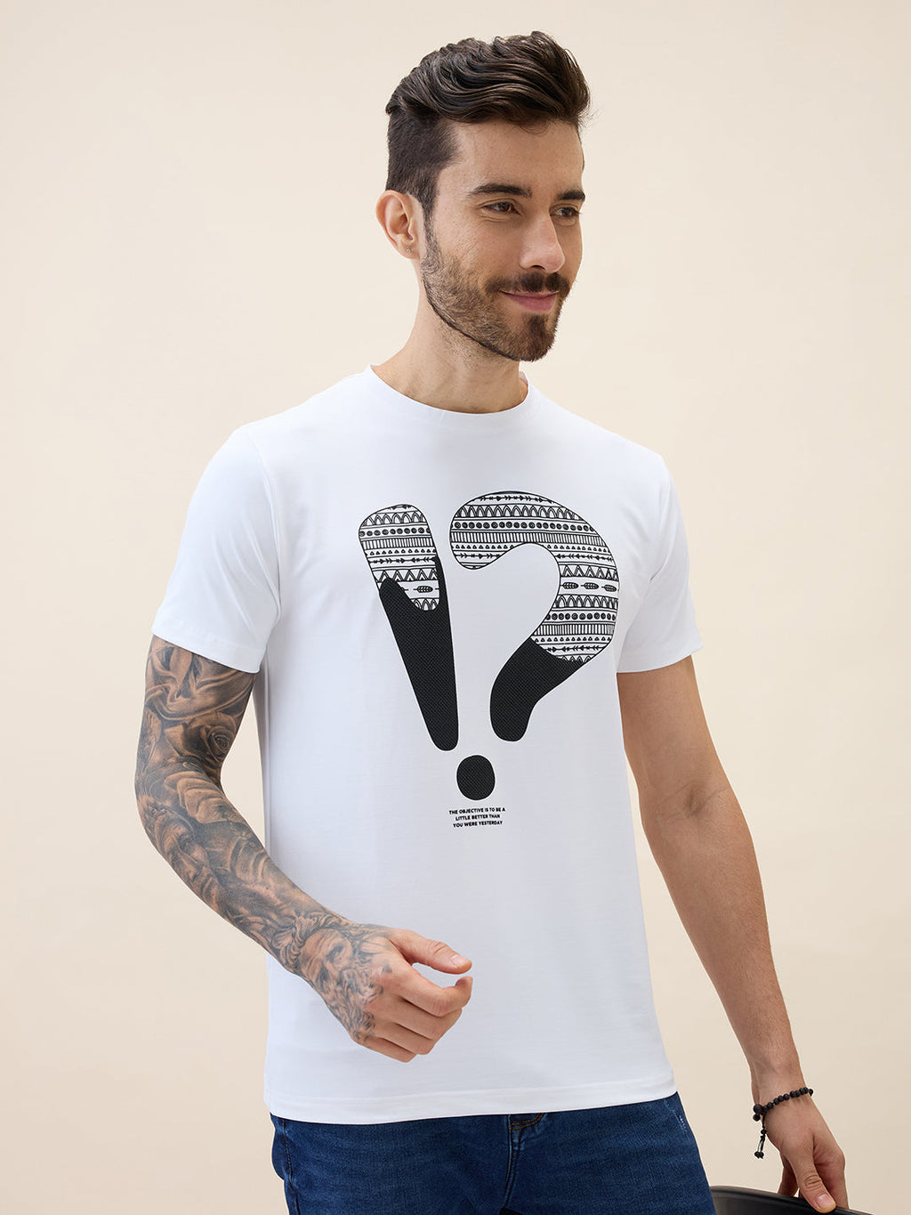 Men's Printed Round Neck Half Sleeves Regular Fit Tshirt