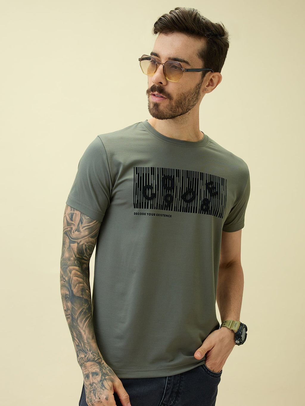 Men's Printed Round Neck Half Sleeves Regular Fit Tshirt