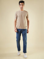 Mens All-Over Solid Half Sleeves Regular Fit T-shirt