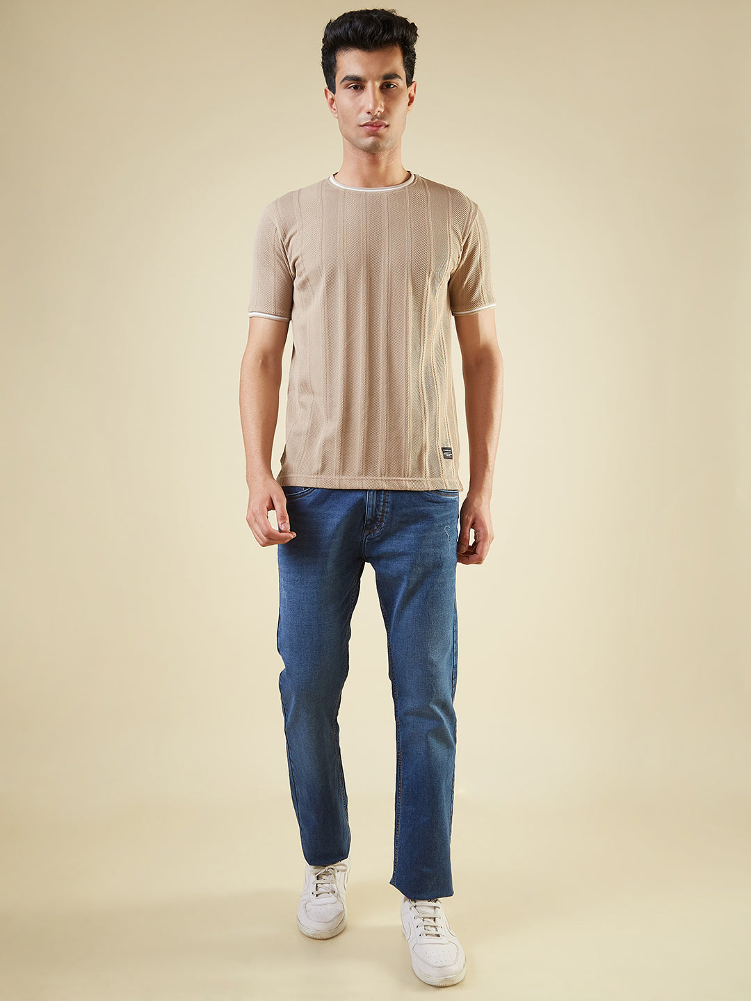 Mens All-Over Solid Half Sleeves Regular Fit T-shirt