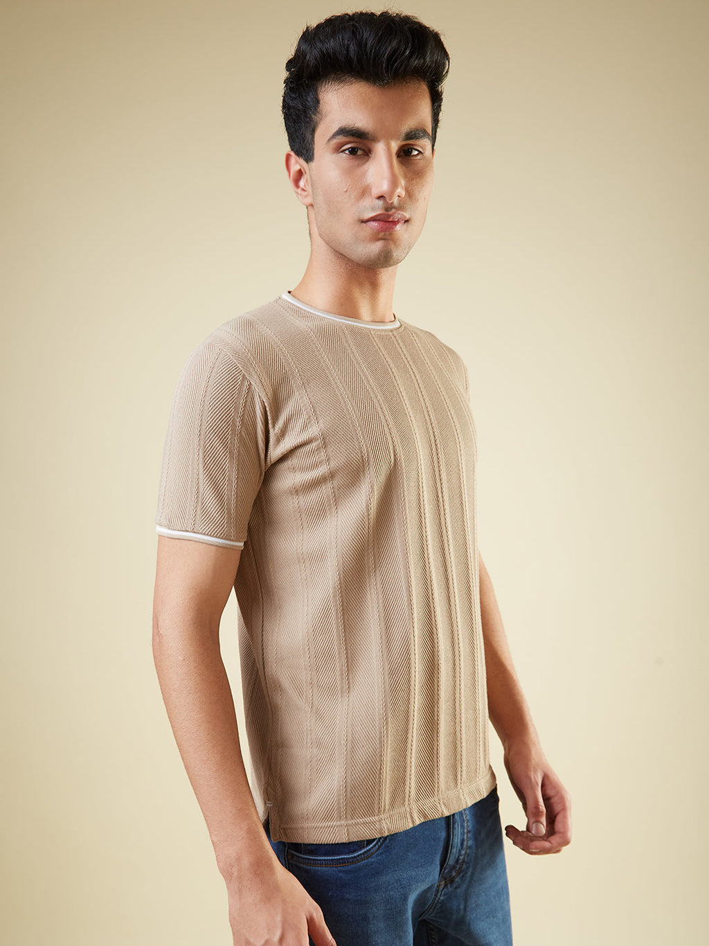 Mens All-Over Solid Half Sleeves Regular Fit T-shirt