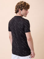 Mens All-Over Typography Round Neck Half Sleeves Regular Fit T-Shirt