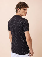 Mens All-Over Typography Round Neck Half Sleeves Regular Fit T-Shirt