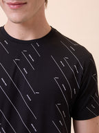 Mens All-Over Typography Round Neck Half Sleeves Regular Fit T-Shirt