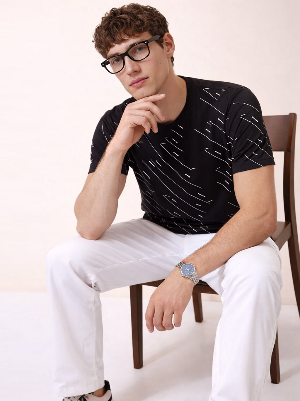 Mens All-Over Typography Round Neck Half Sleeves Regular Fit T-Shirt