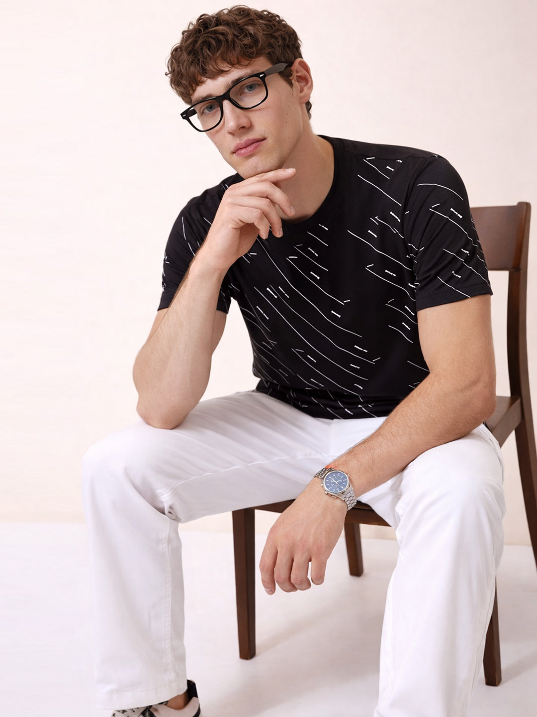 Mens All-Over Typography Round Neck Half Sleeves Regular Fit T-Shirt