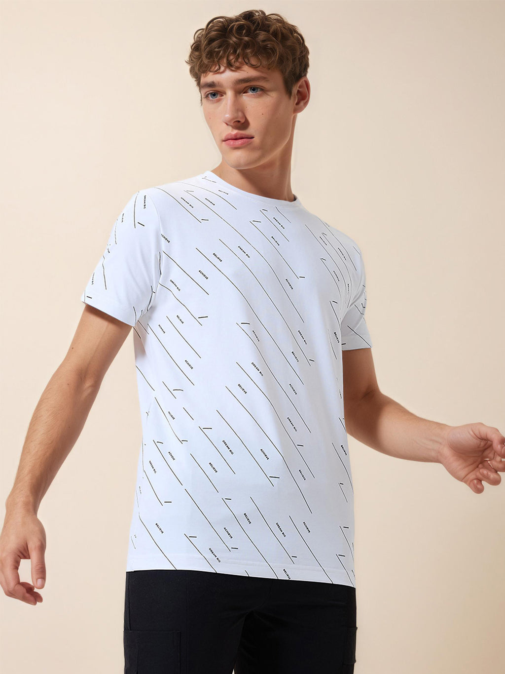 Status Quo Men's Printed Round Neck Half Sleeves Regular Fit T-shirt