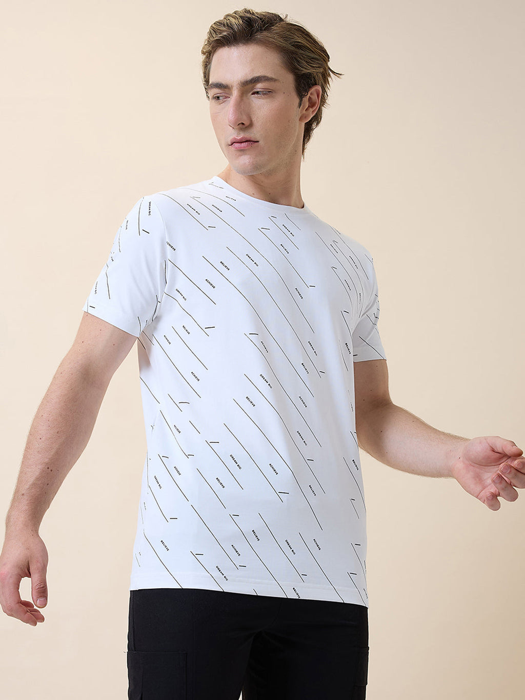 Status Quo Men's Printed Round Neck Half Sleeves Regular Fit T-shirt