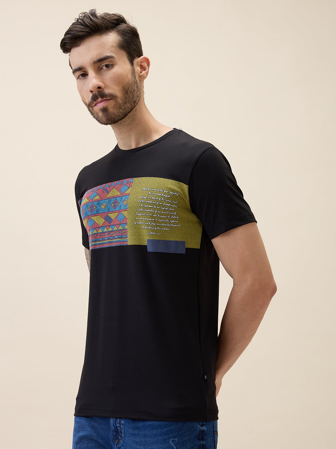 Mens Printed Round Neck Half Sleeves Regular Fit Tshirt