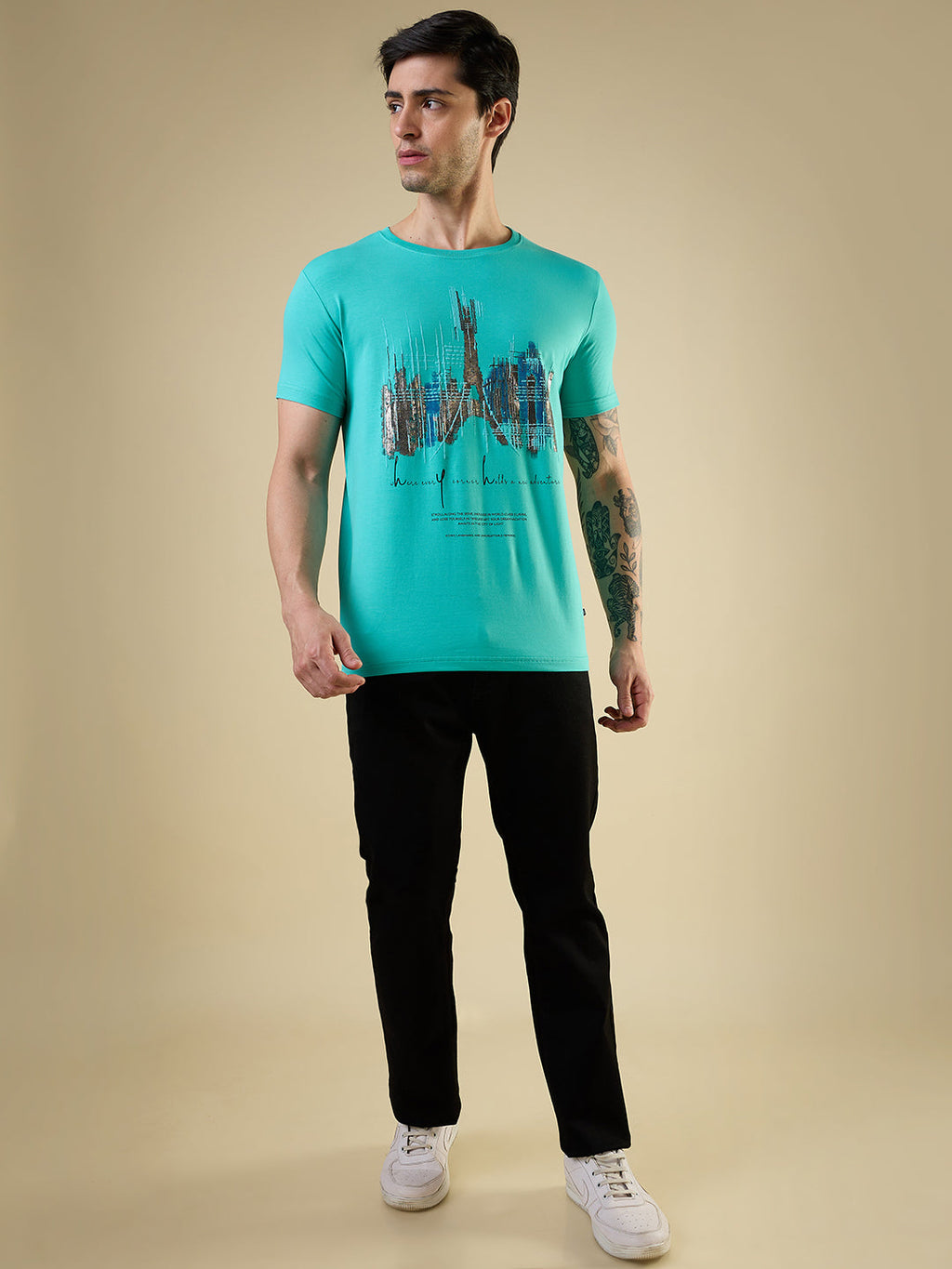 Mens Full-Front Graphic Printed Half Sleeves Regular Fit T-shirt