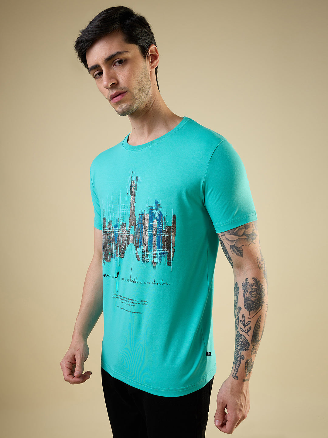 Mens Full-Front Graphic Printed Half Sleeves Regular Fit T-shirt