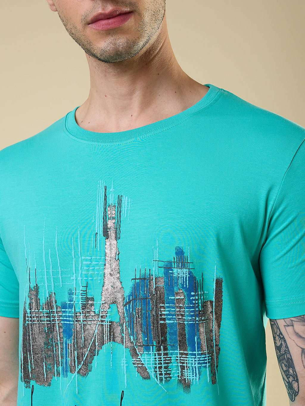 Mens Full-Front Graphic Printed Half Sleeves Regular Fit T-shirt