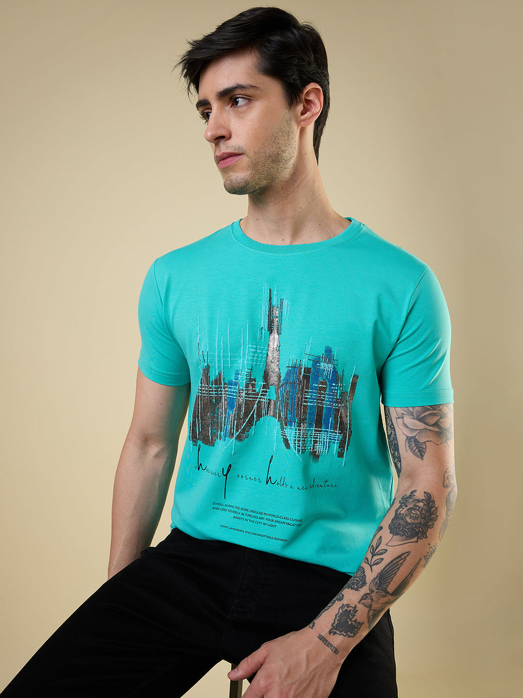 Mens Full-Front Graphic Printed Half Sleeves Regular Fit T-shirt