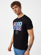 Mens Chest Printed  Round Neck Tshirt