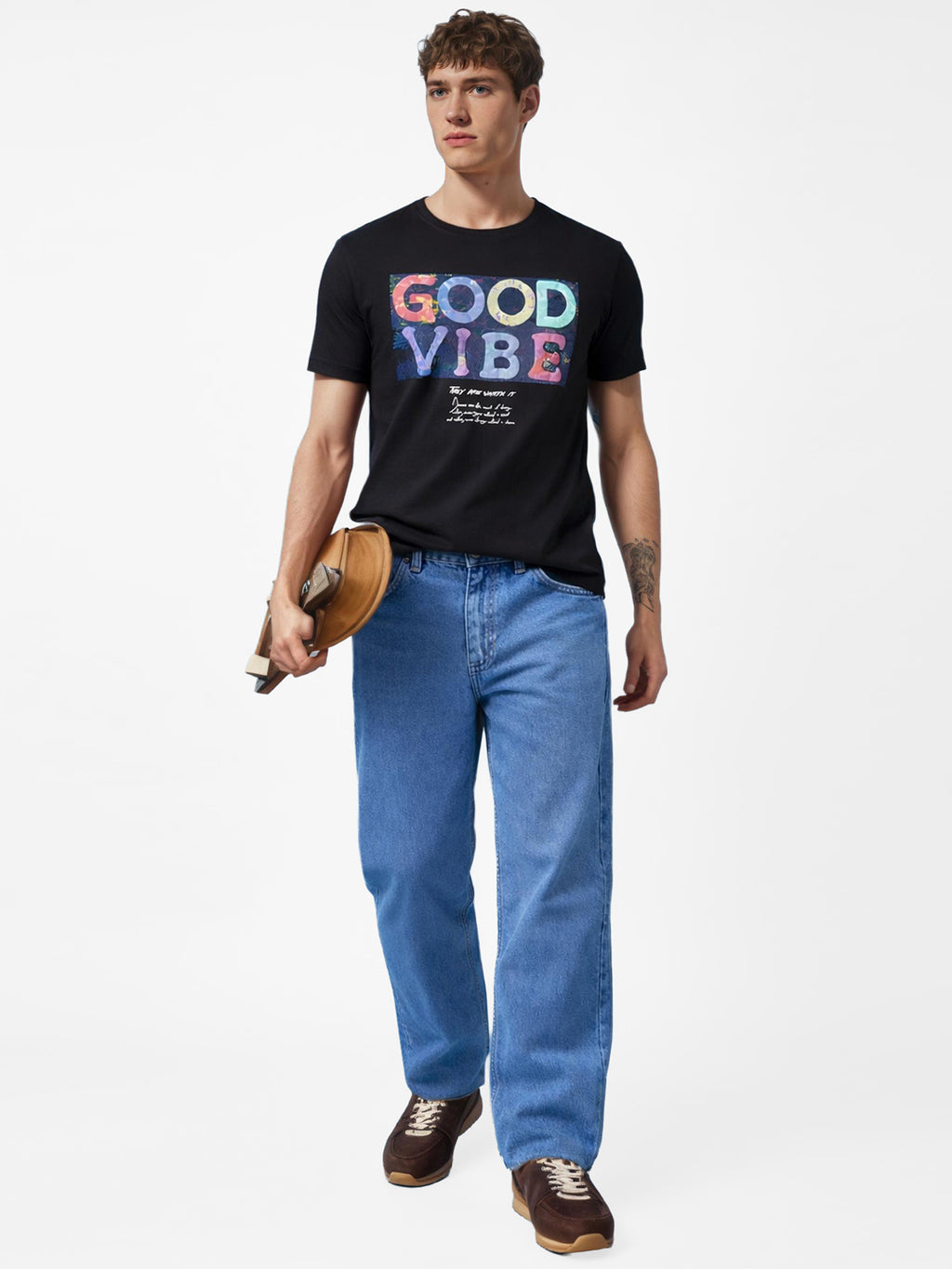 Mens Chest Printed  Round Neck Tshirt
