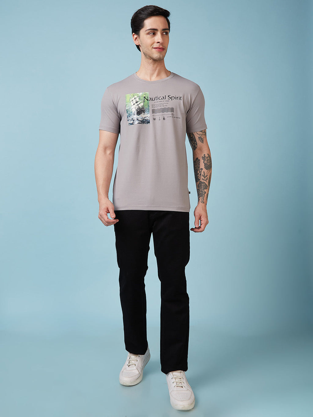 Mens Chest Printed  Round Neck Tshirt