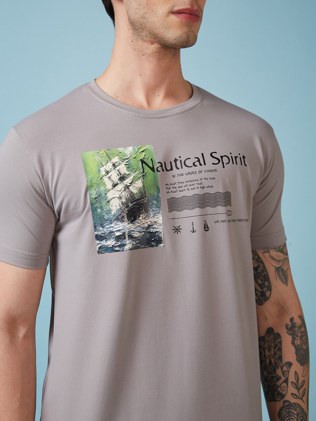 Mens Chest Printed  Round Neck Tshirt