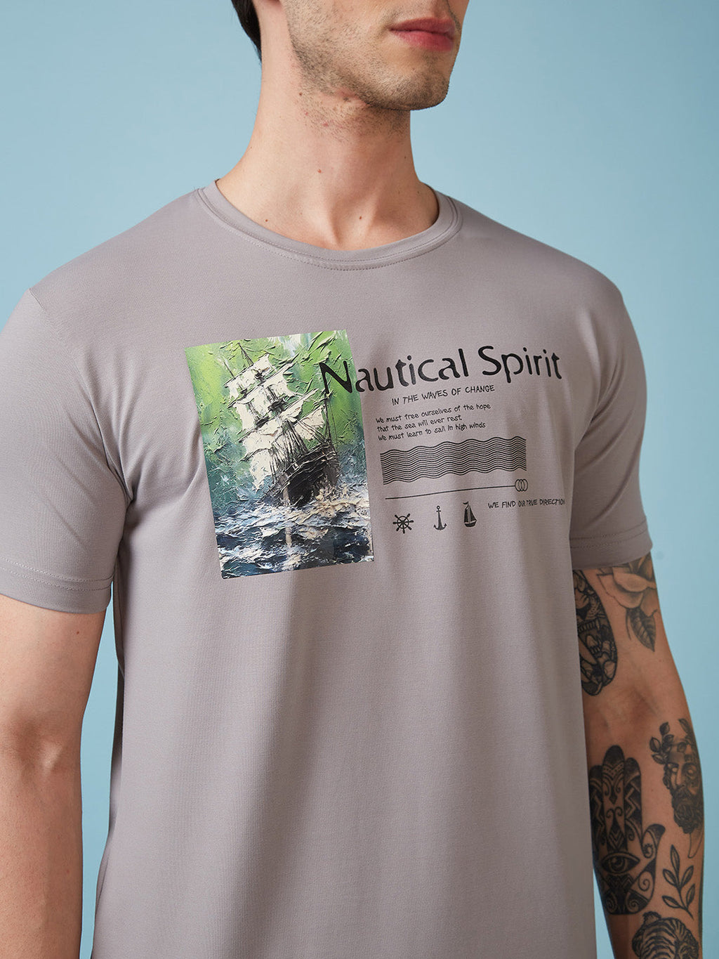 Mens Chest Printed  Round Neck Tshirt