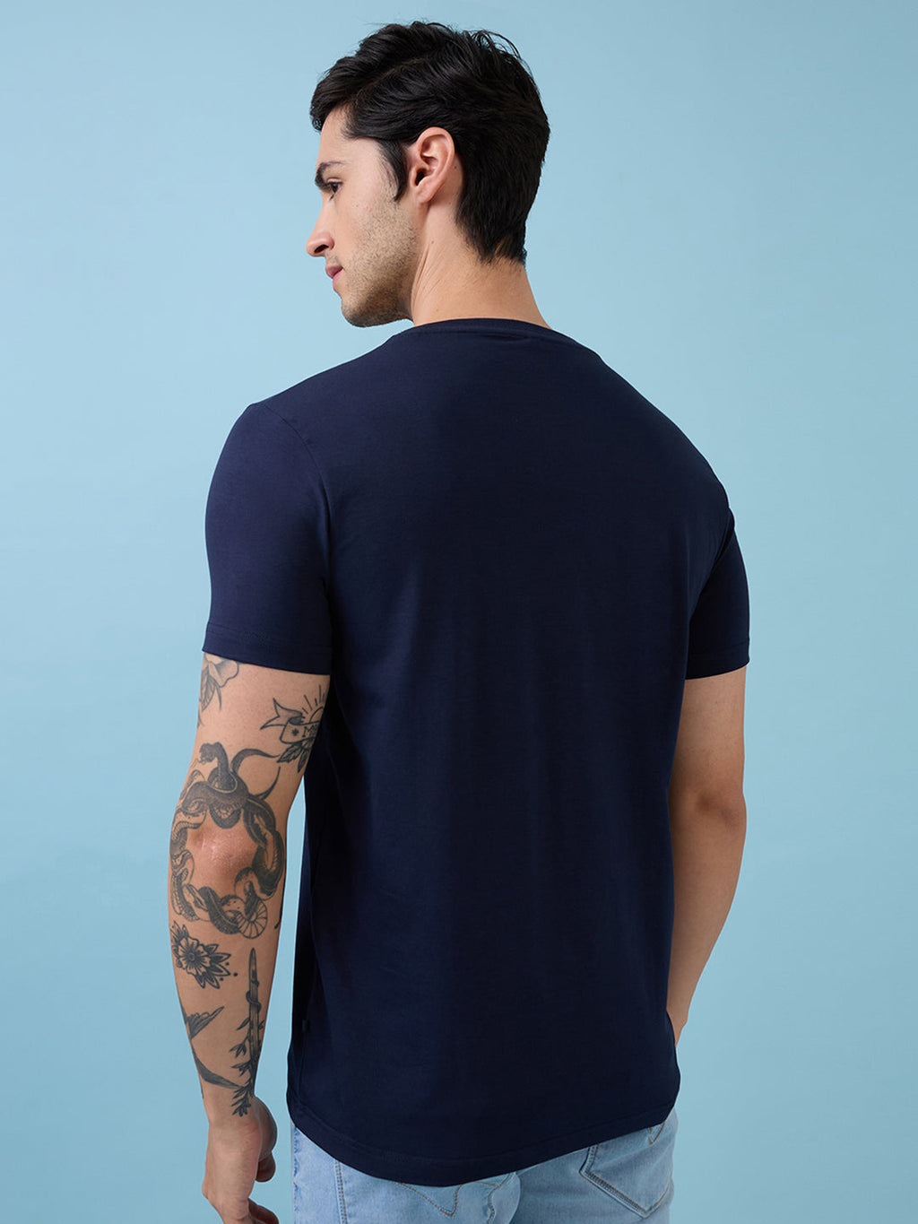 Mens Chest Graphic Printed  Round Neck Tshirt