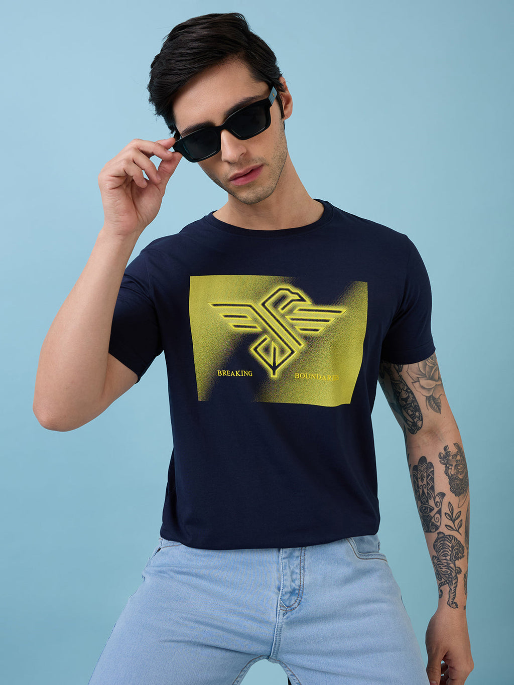 Mens Chest Graphic Printed  Round Neck Tshirt