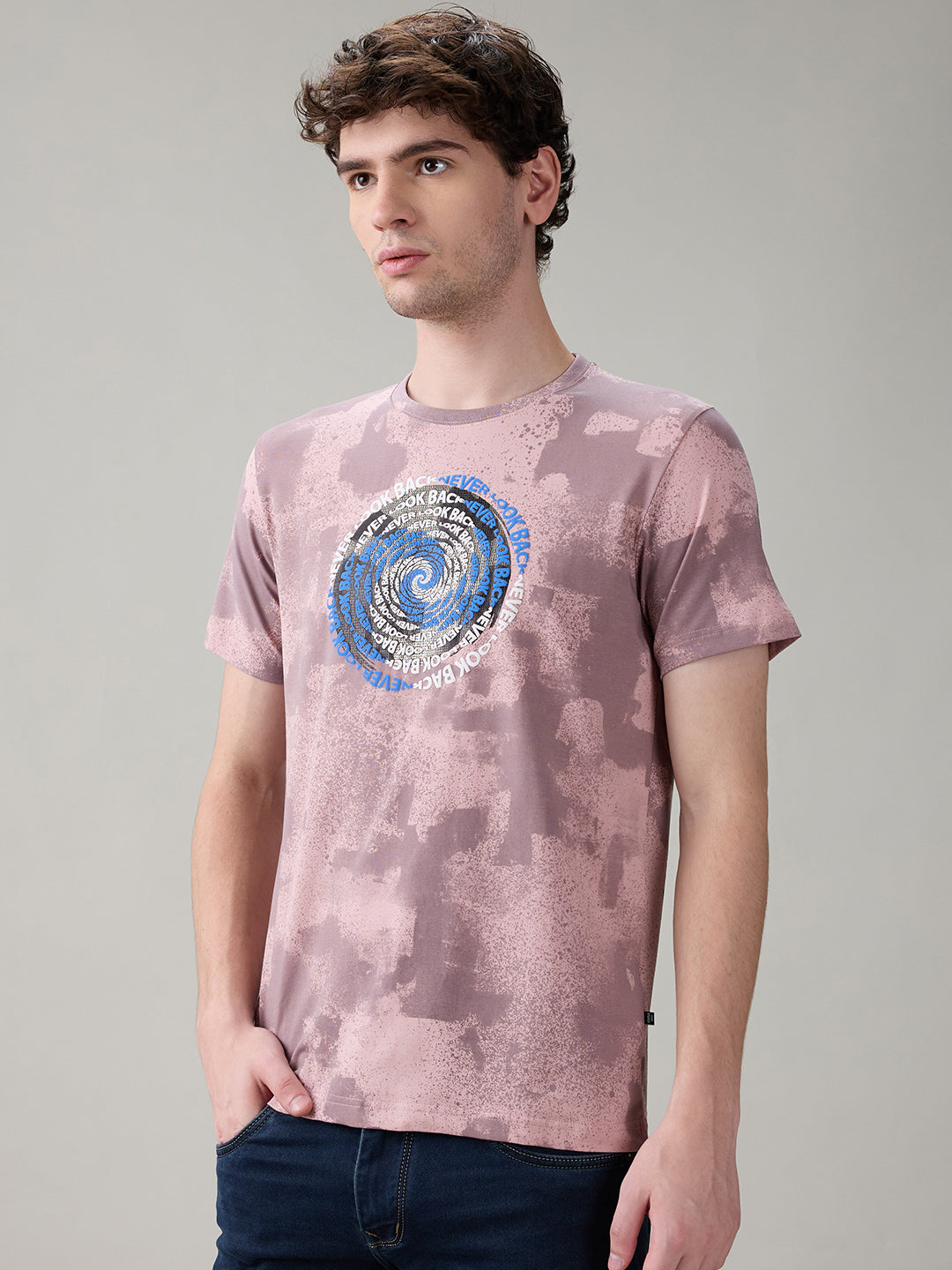 Status Quo Men's All-Over Typography Round Neck Half Sleeves Regular Fit T-Shirt