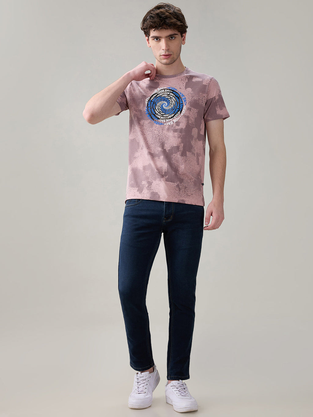 Status Quo Men's All-Over Typography Round Neck Half Sleeves Regular Fit T-Shirt