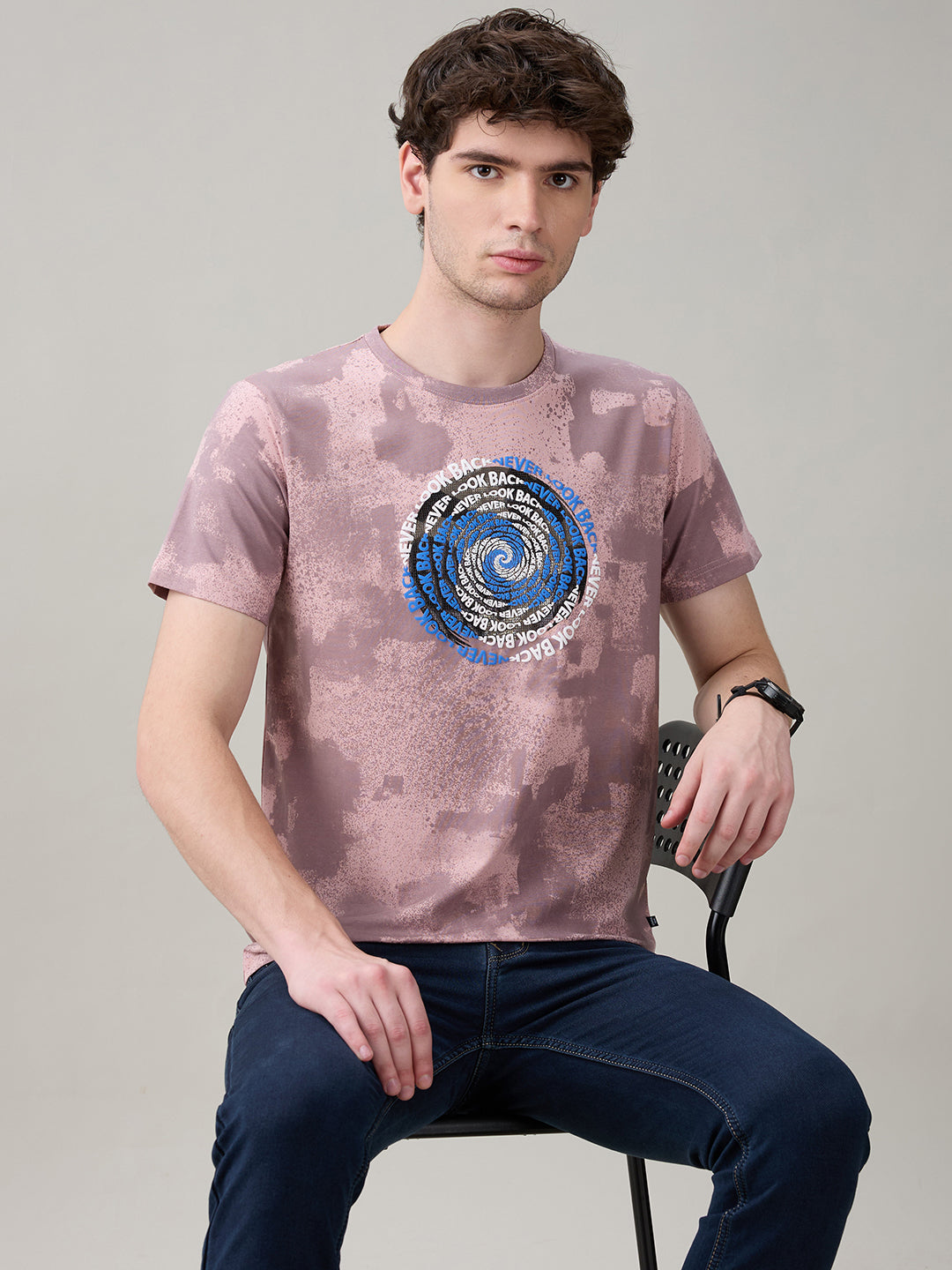 Status Quo Men's All-Over Typography Round Neck Half Sleeves Regular Fit T-Shirt