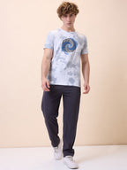 Mens All-Over Typography Round Neck Half Sleeves Regular Fit T-Shirt