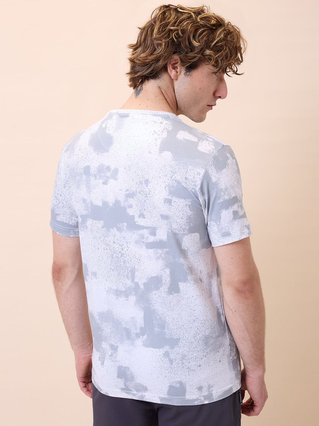 Mens All-Over Typography Round Neck Half Sleeves Regular Fit T-Shirt