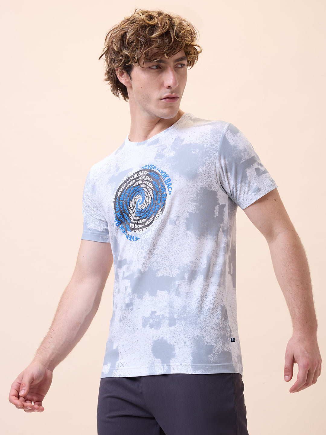 Mens All-Over Typography Round Neck Half Sleeves Regular Fit T-Shirt Secondary image