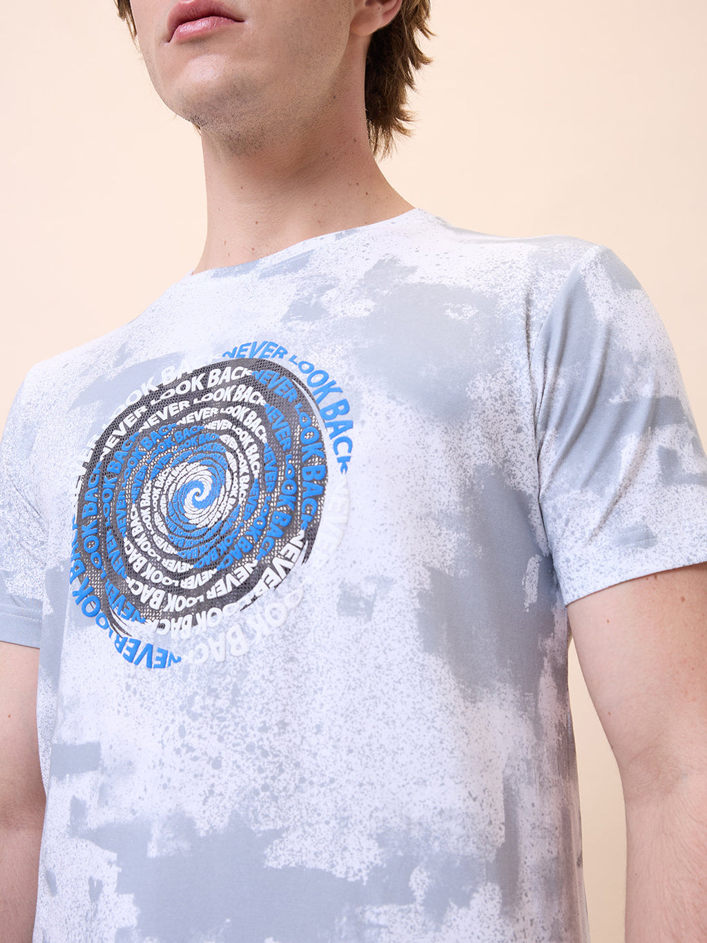Mens All-Over Typography Round Neck Half Sleeves Regular Fit T-Shirt