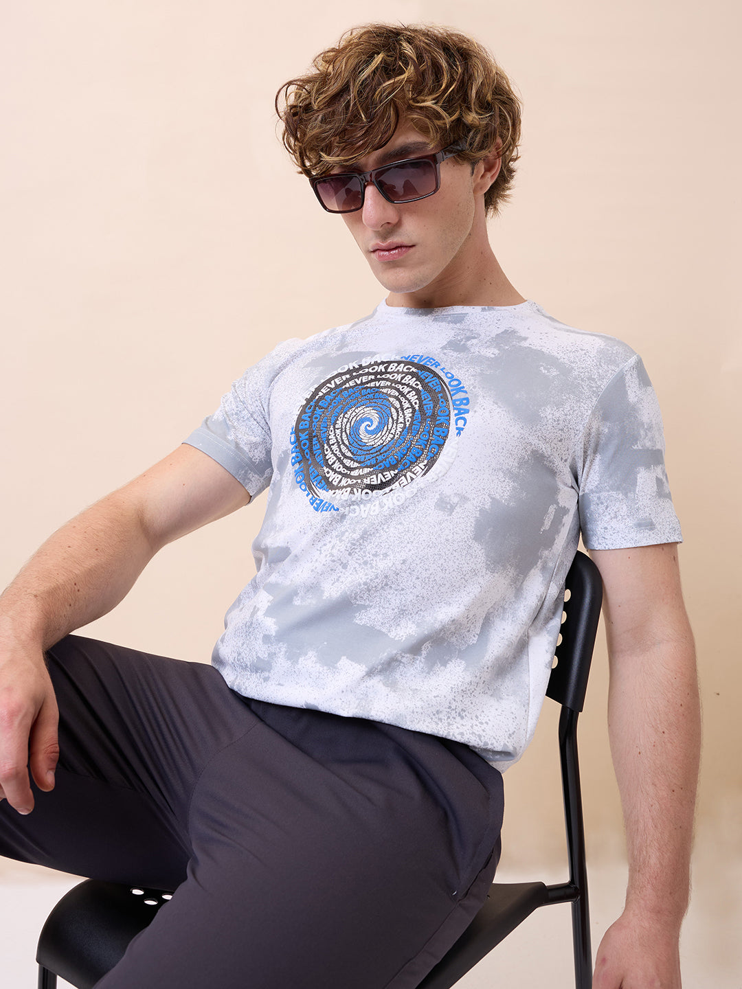 Mens All-Over Typography Round Neck Half Sleeves Regular Fit T-Shirt