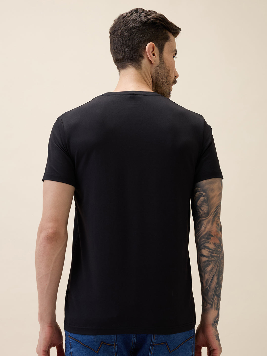 Mens Printed Round Neck Half Sleeves Regular Fit Tshirt