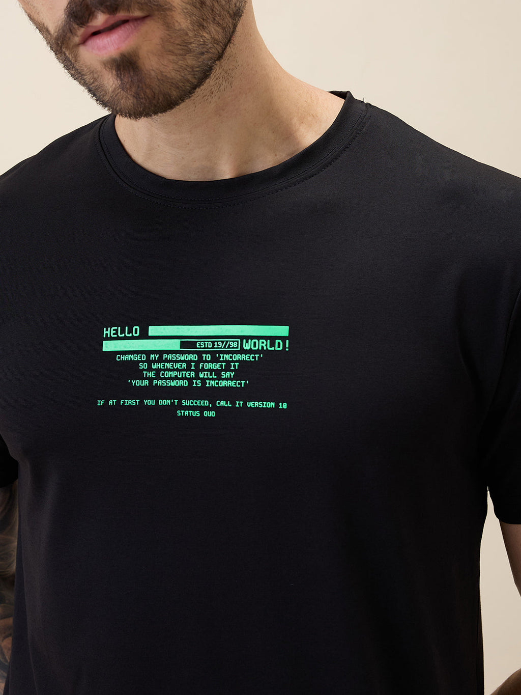 Mens Printed Round Neck Half Sleeves Regular Fit Tshirt