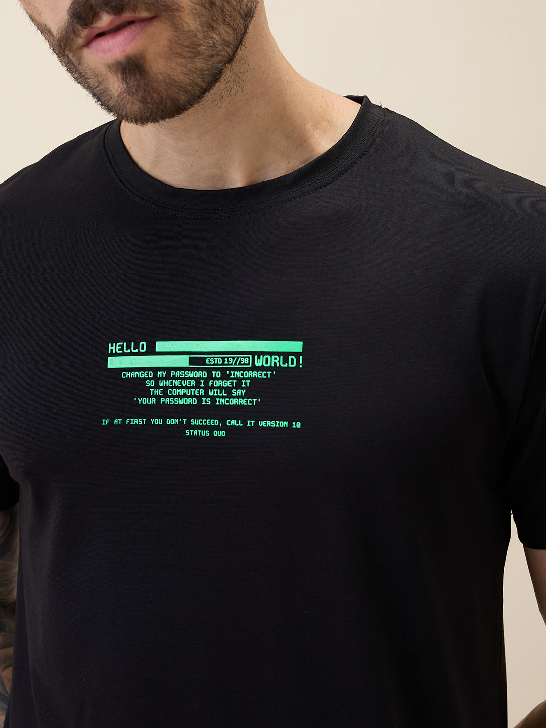 Mens Printed Round Neck Half Sleeves Regular Fit Tshirt
