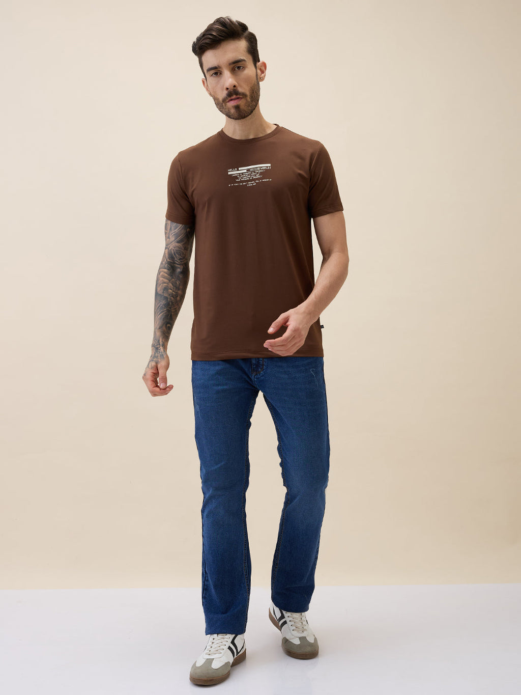 Men's Printed Round Neck Half Sleeves Regular Fit Tshirt