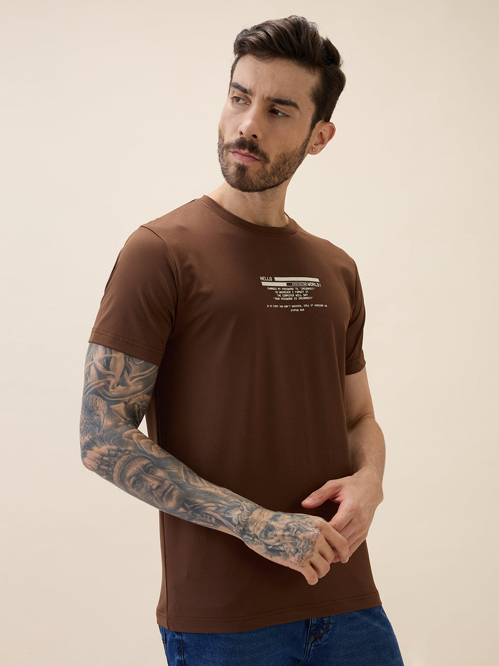 Men's Printed Round Neck Half Sleeves Regular Fit Tshirt