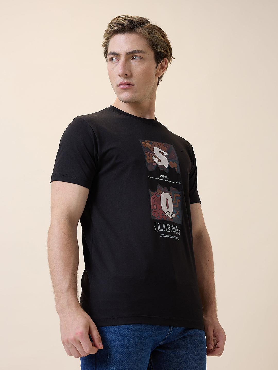 Status Quo Men's Printed Round Neck Half Sleeves Regular Fit T-shirt