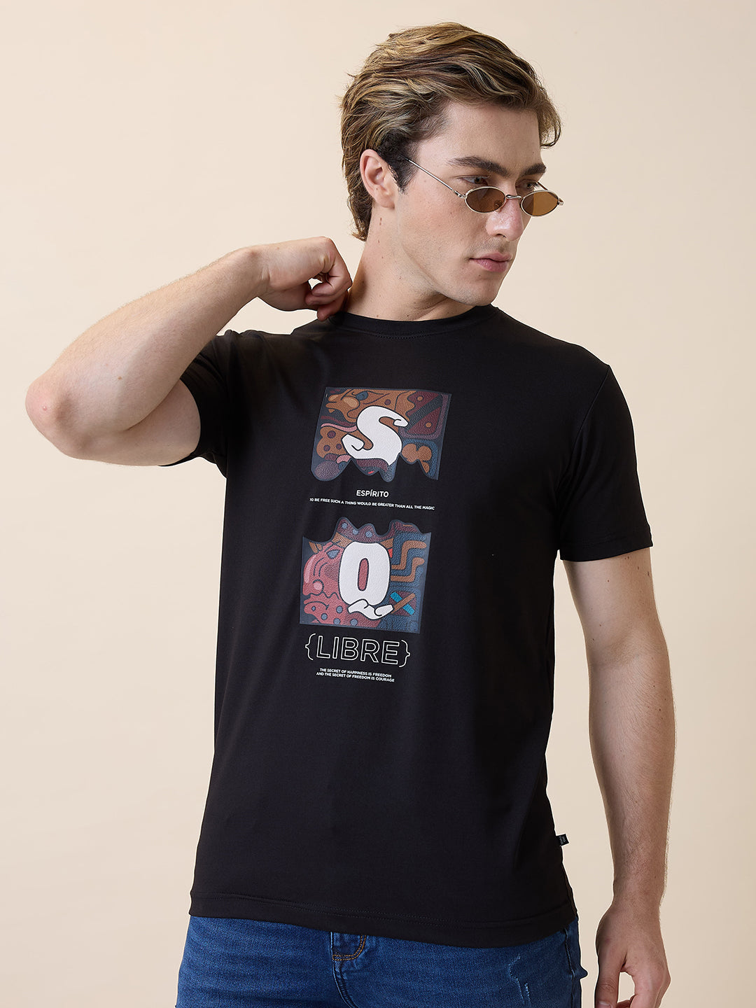 Status Quo Men's Printed Round Neck Half Sleeves Regular Fit T-shirt