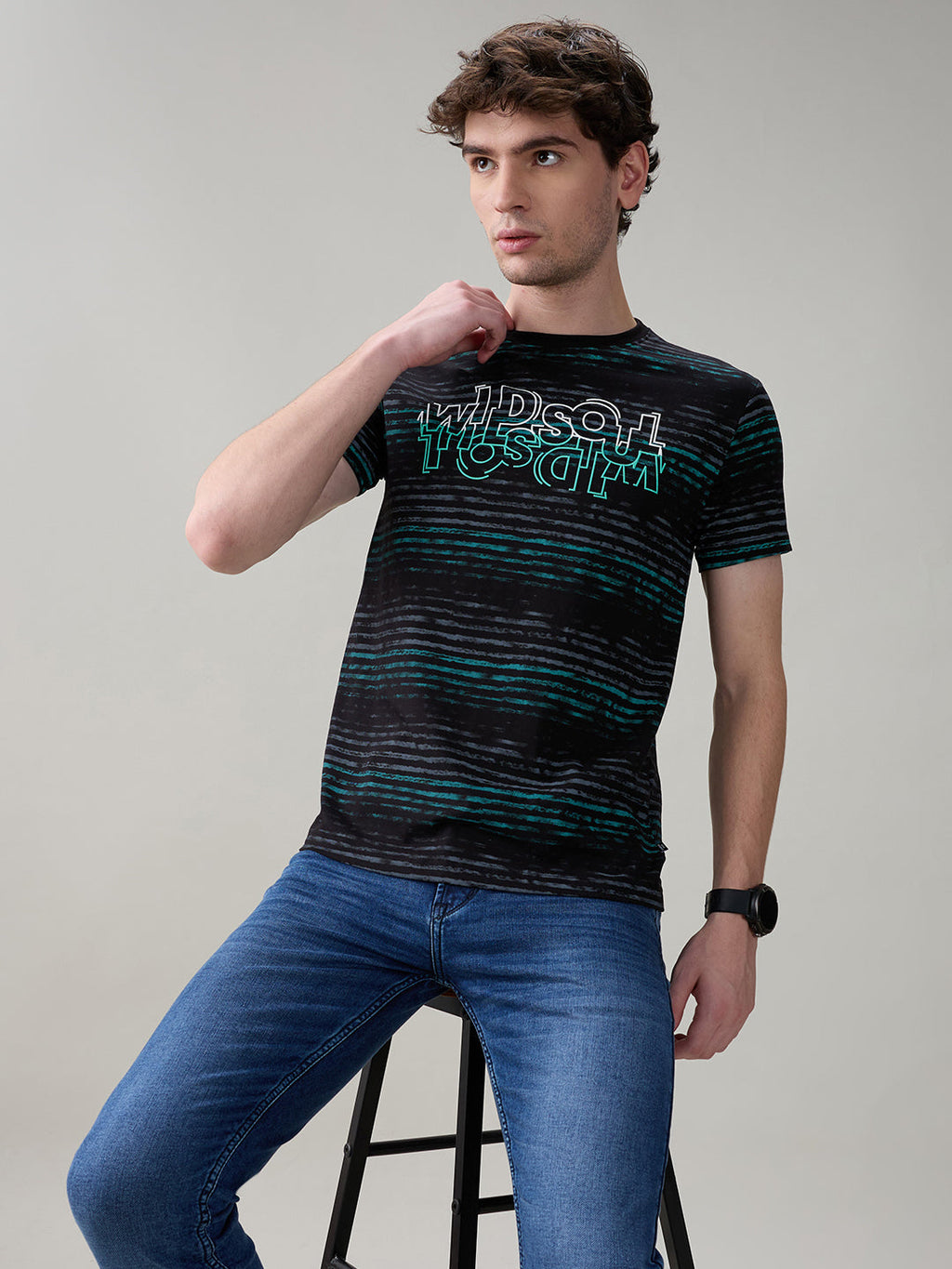 Status Quo Men's Printed Half Sleeves Round Neck Regular Fit T-Shirt