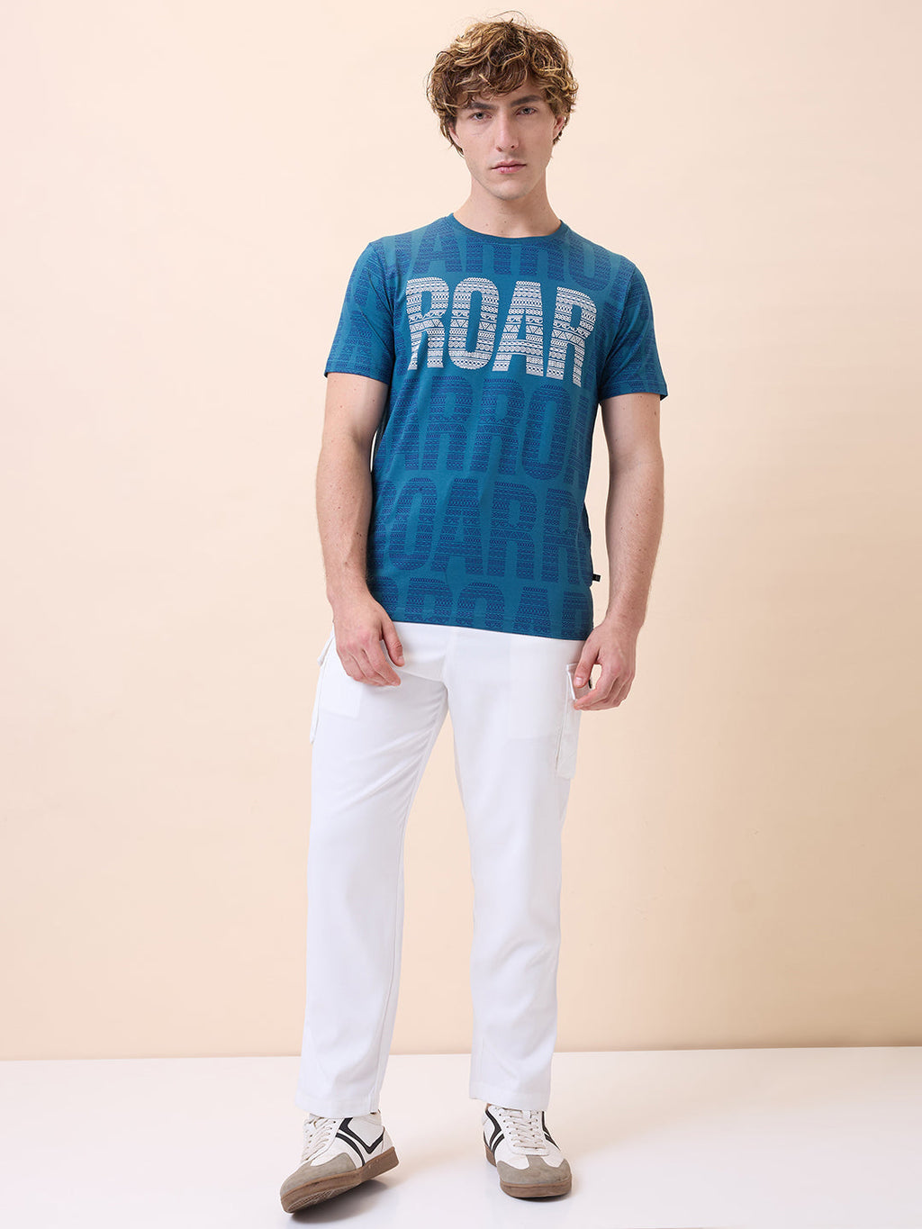 Men's All-Over Typography Round Neck Half Sleeves Regular Fit T-Shirt