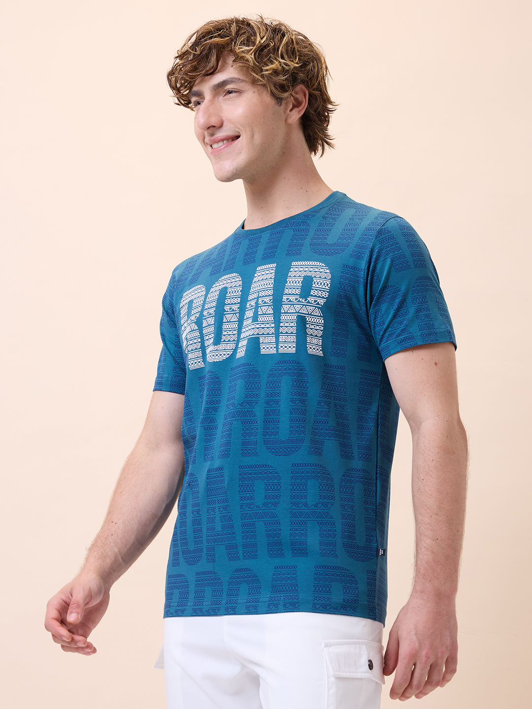 Men's All-Over Typography Round Neck Half Sleeves Regular Fit T-Shirt Secondary image