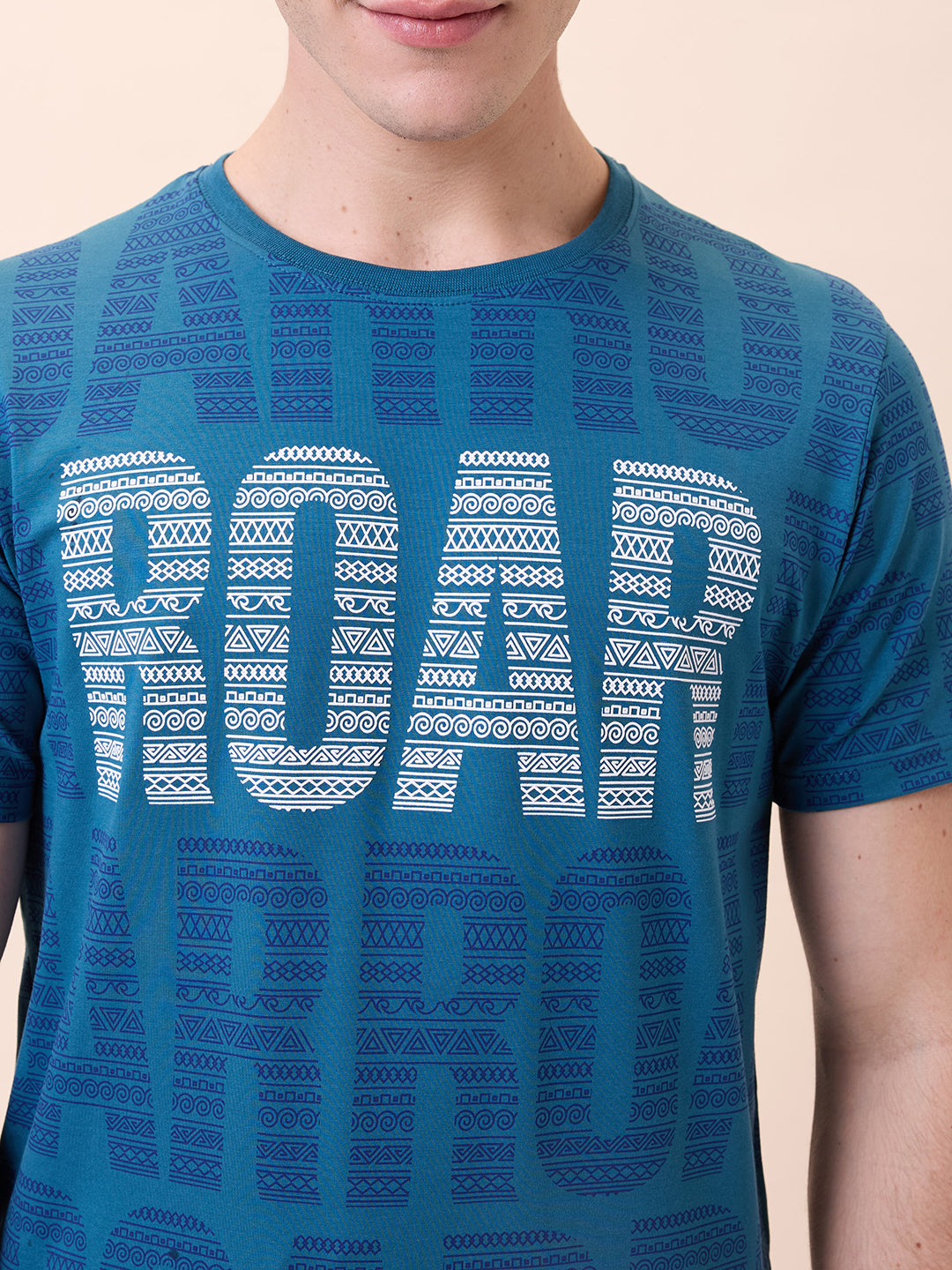 Men's All-Over Typography Round Neck Half Sleeves Regular Fit T-Shirt