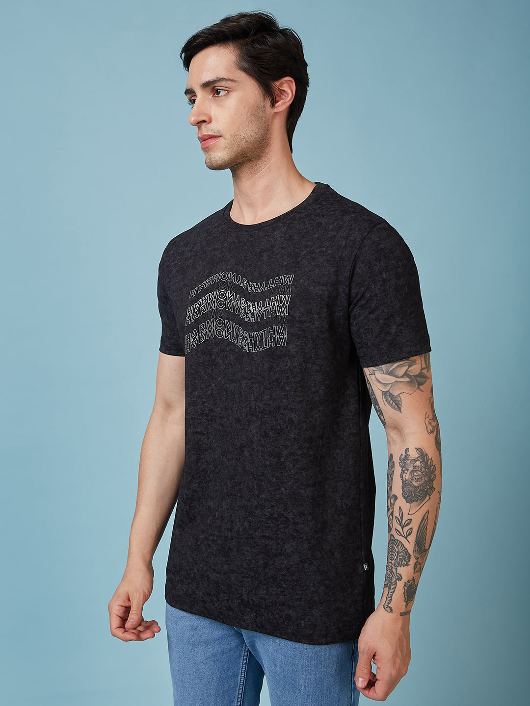 Men's Chest Printed  Round Neck Tshirt